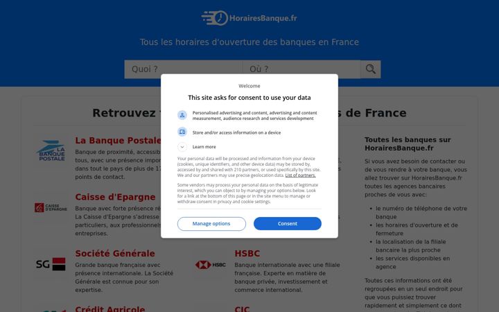 Screenshot of horairesbanque.fr