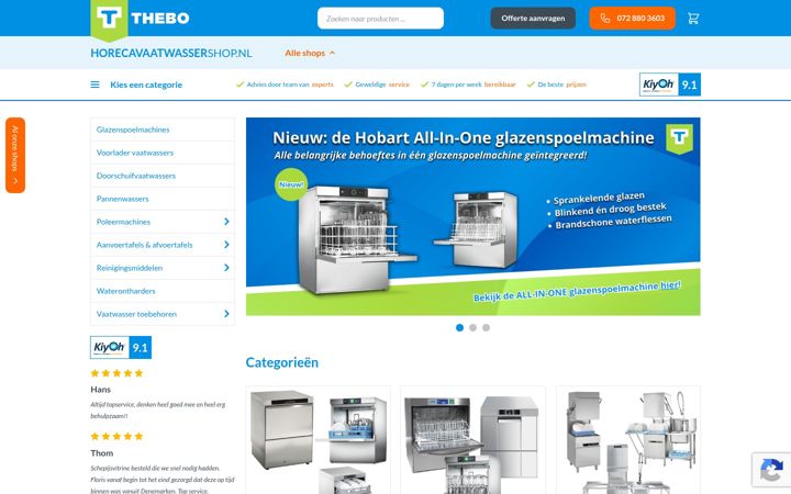 Screenshot of horecavaatwassershop.nl