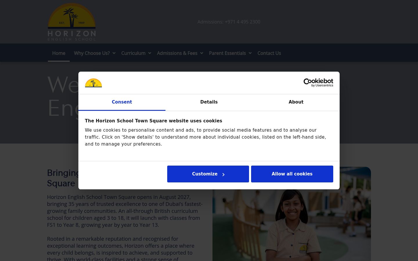 Screenshot del banner di consenso mostrato prima di qualsiasi interazione