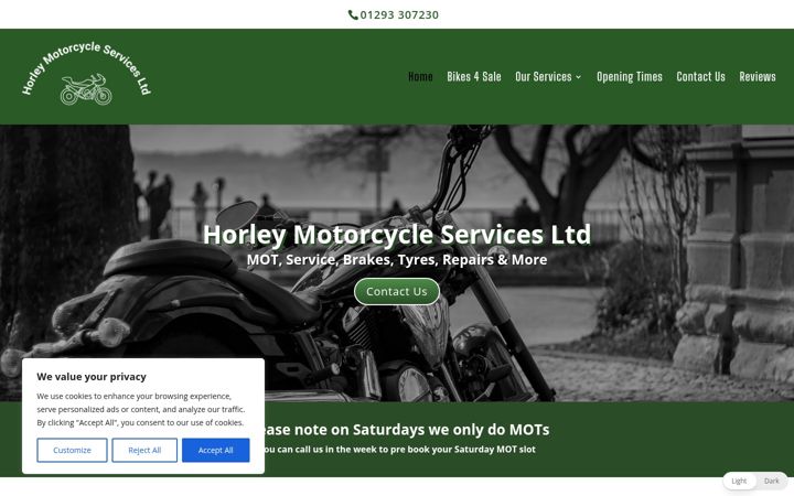 Screenshot of horleymotorcycleservices.co.uk