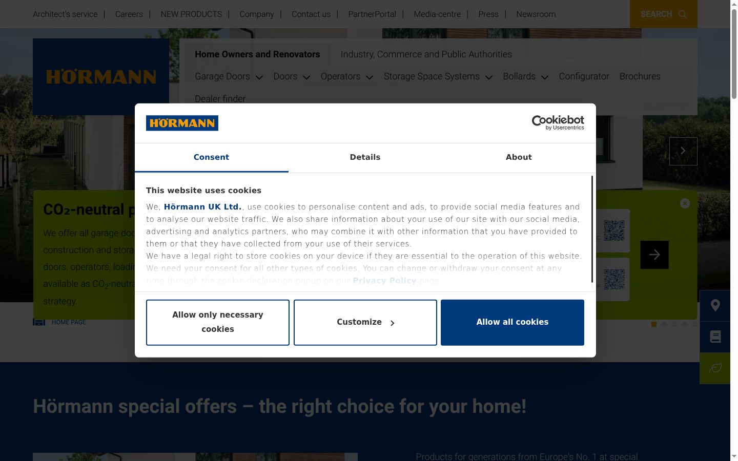 Screenshot del banner di consenso mostrato prima di qualsiasi interazione