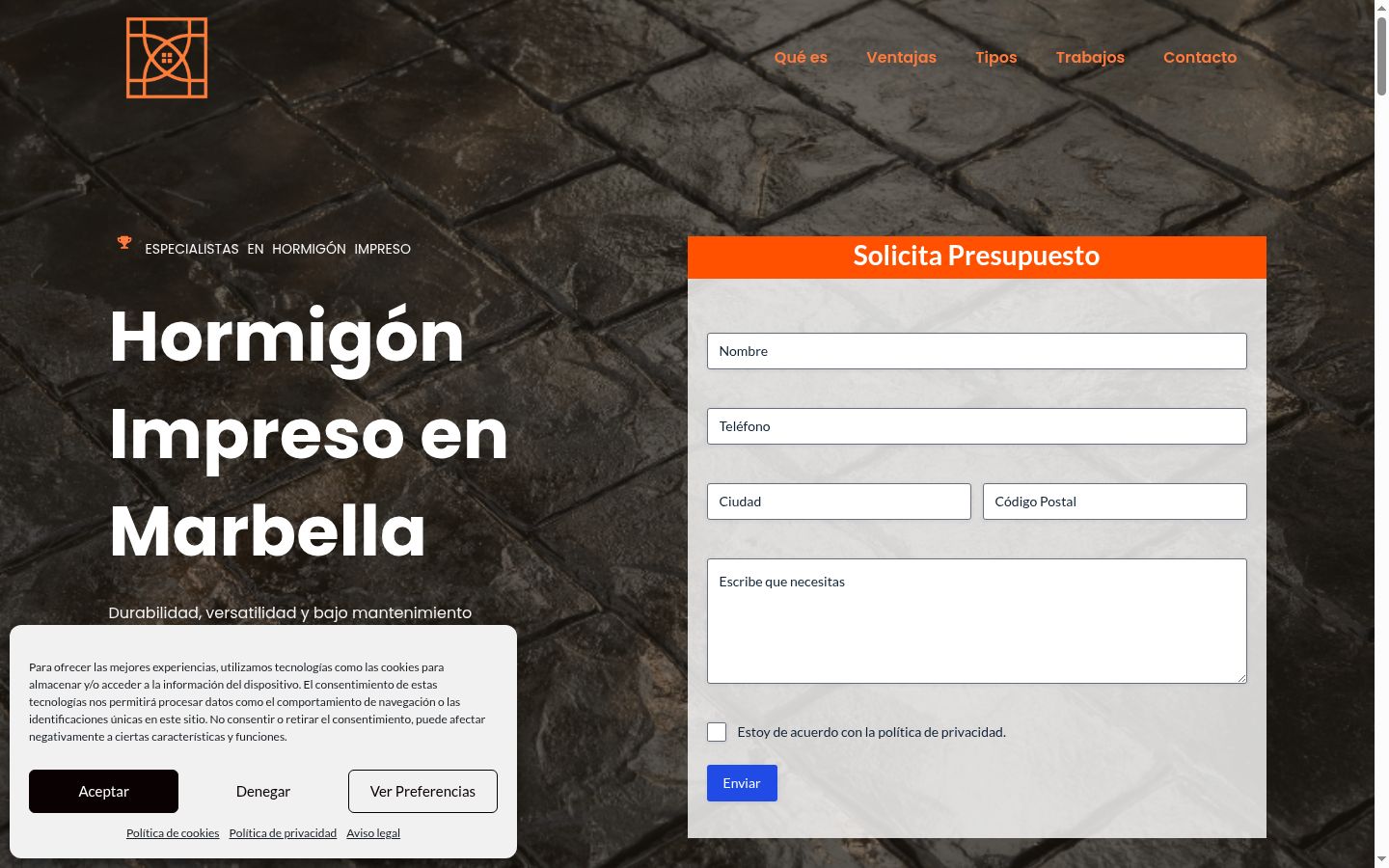 Captura de pantalla del banner de consentimiento mostrado antes de cualquier interacción