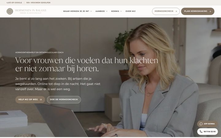 Screenshot of hormoneninbalans.nl