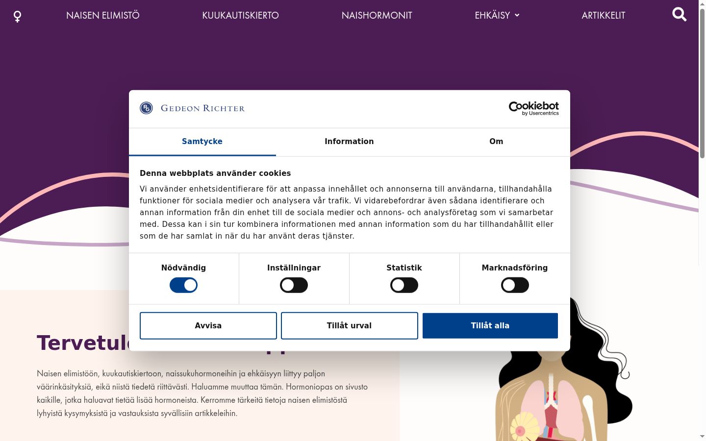 Ekrānuzņēmums ar piekrišanas baneri, kas tika rādīts pirms jebkādas mijiedarbības