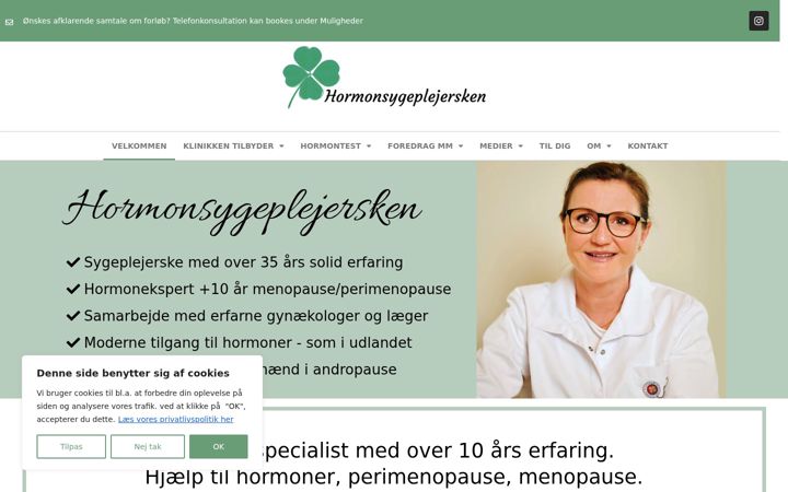 Screenshot of hormonsygeplejersken.dk