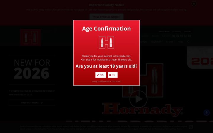 Screenshot of hornady.com