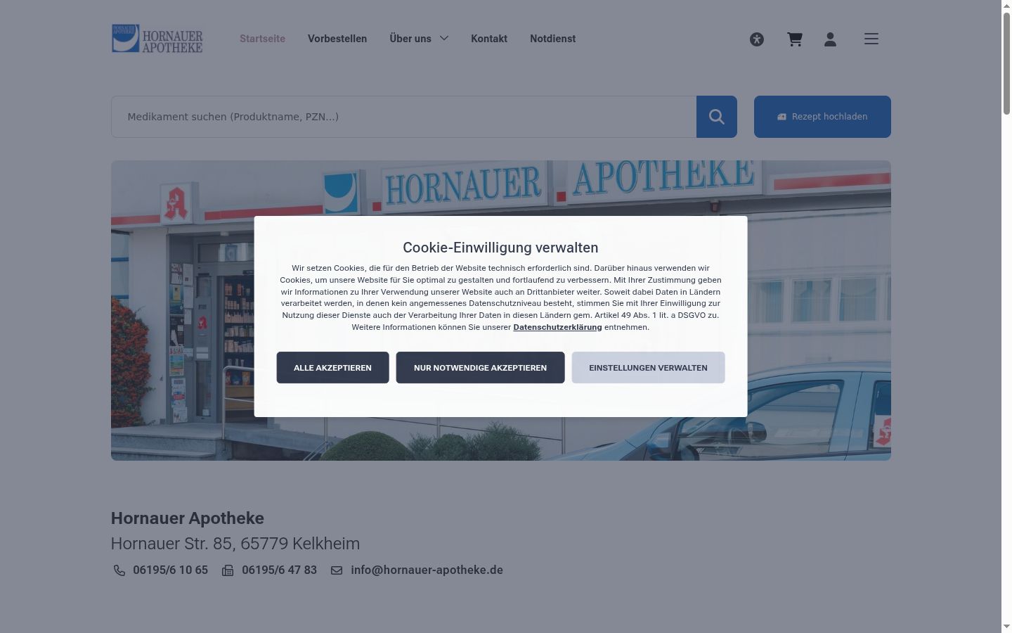 Captura de pantalla del banner de consentimiento mostrado antes de cualquier interacción