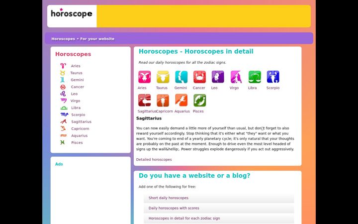 Screenshot of horoscope999.com