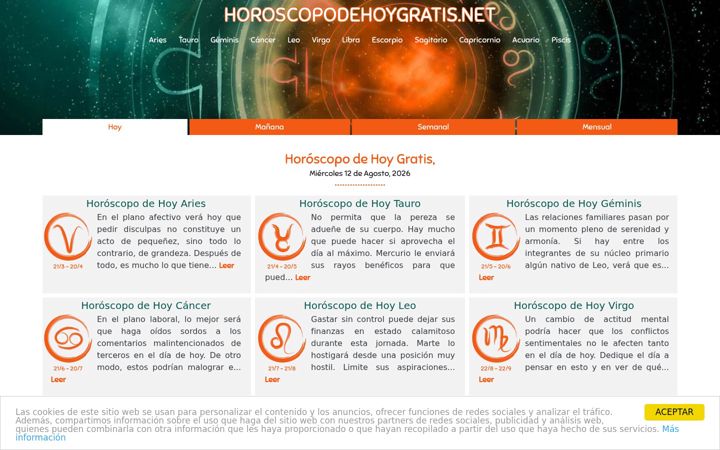 Screenshot of horoscopodehoygratis.net