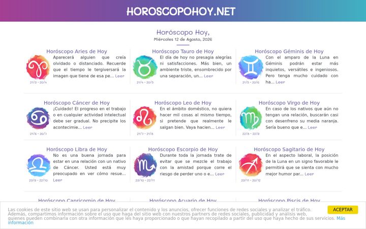 Screenshot of horoscopohoy.net
