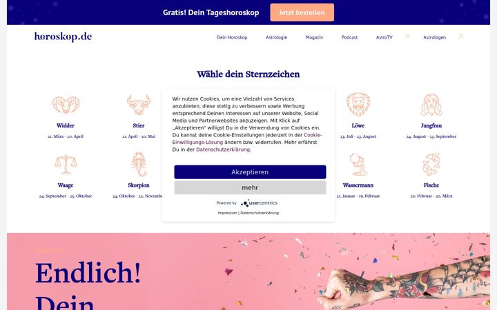 Screenshot of horoskop.de