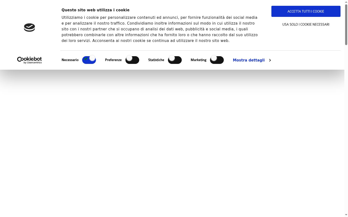 Screenshot del banner di consenso mostrato prima di qualsiasi interazione