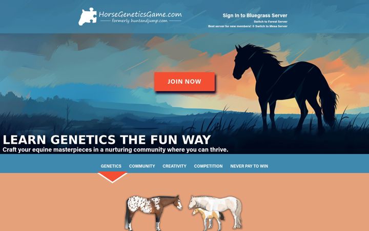 Screenshot of horsegeneticsgame.com