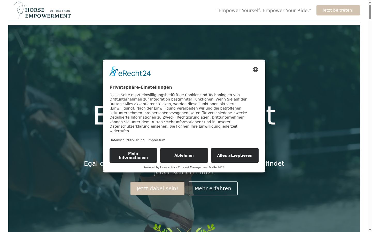 Screenshot des Einwilligungsbanners vor jeglicher Interaktion