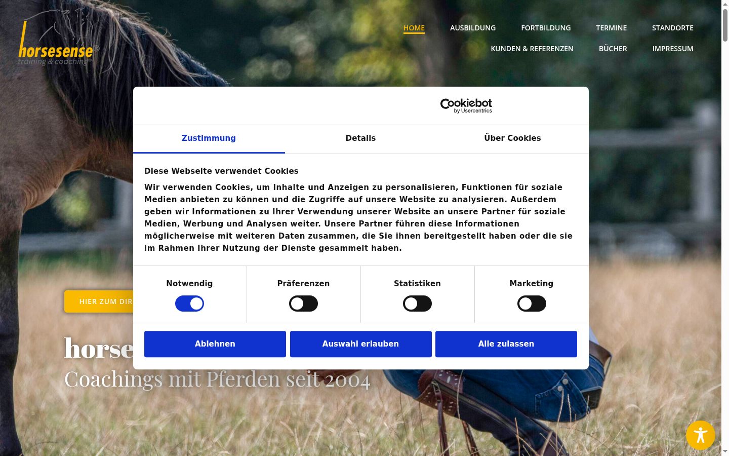 Screenshot del banner di consenso mostrato prima di qualsiasi interazione