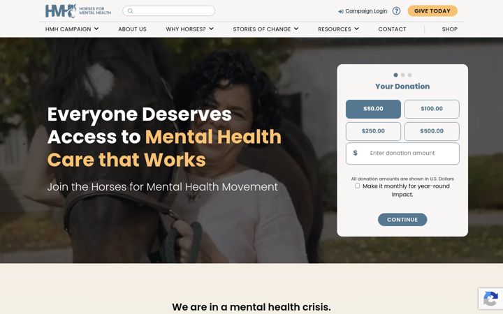 Screenshot of horsesformentalhealth.org