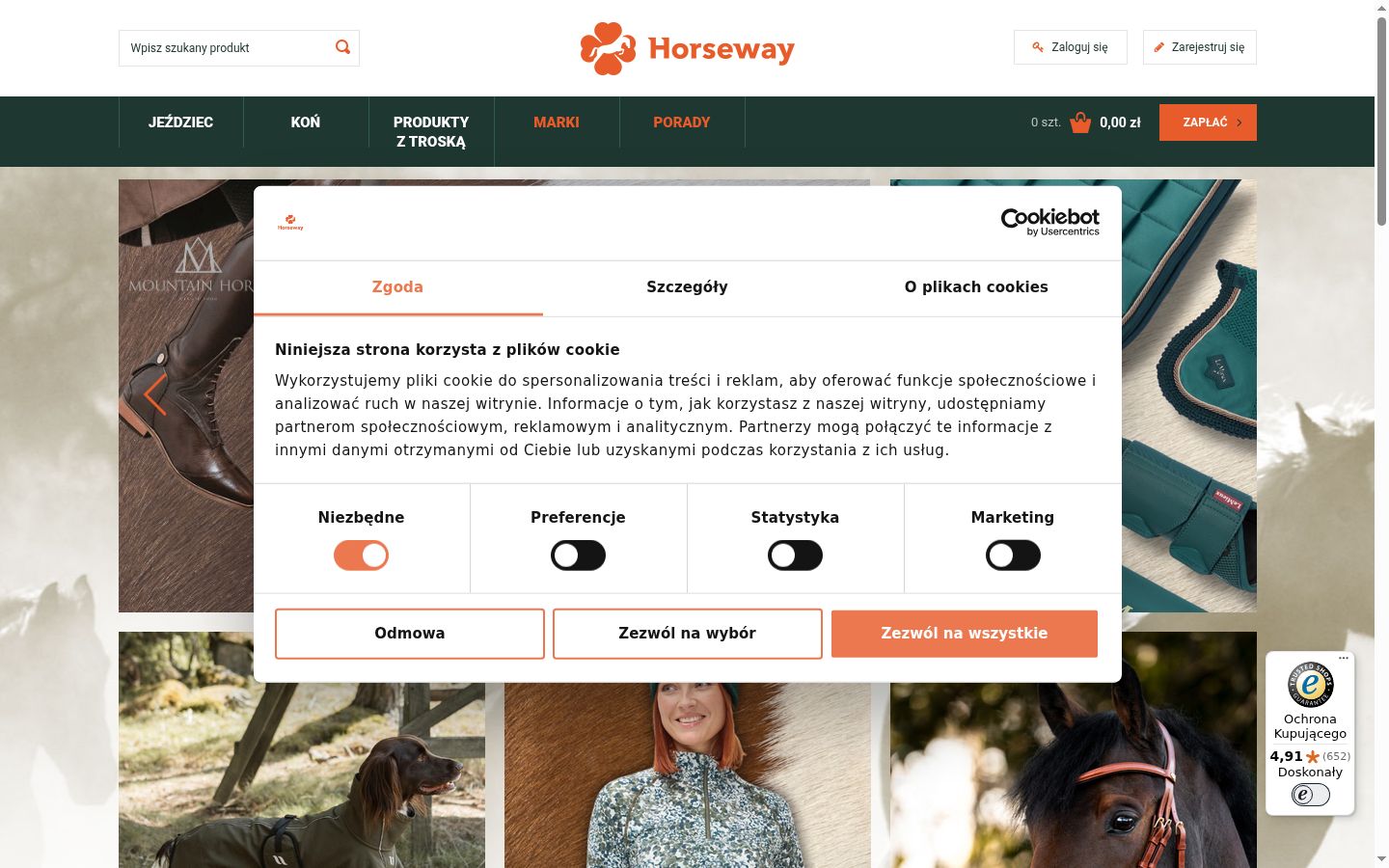 Zrzut ekranu banera zgody wyświetlanego przed jakąkolwiek interakcją