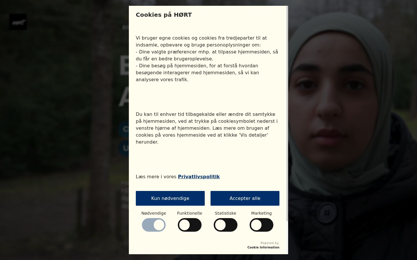 Skærmbillede af samtykkebanneret, som det blev vist før nogen interaktion