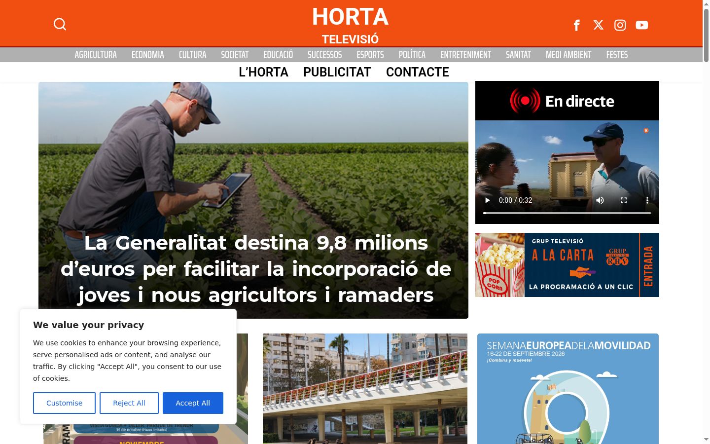 Captura de pantalla del banner de consentimiento mostrado antes de cualquier interacción