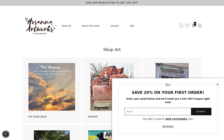 Screenshot of hosannaartworks.com