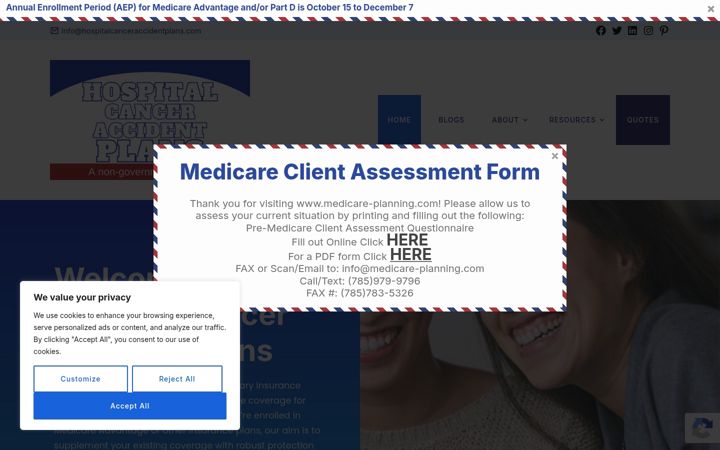 Screenshot of hospitalcanceraccidentplans.com