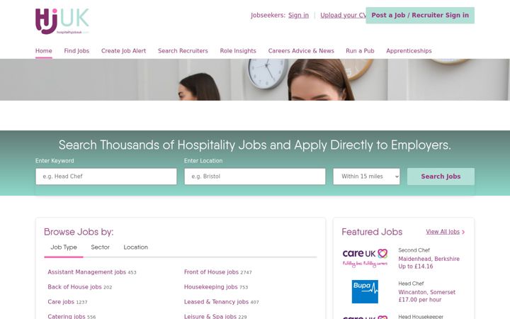 Screenshot of hospitalityjobsuk.com