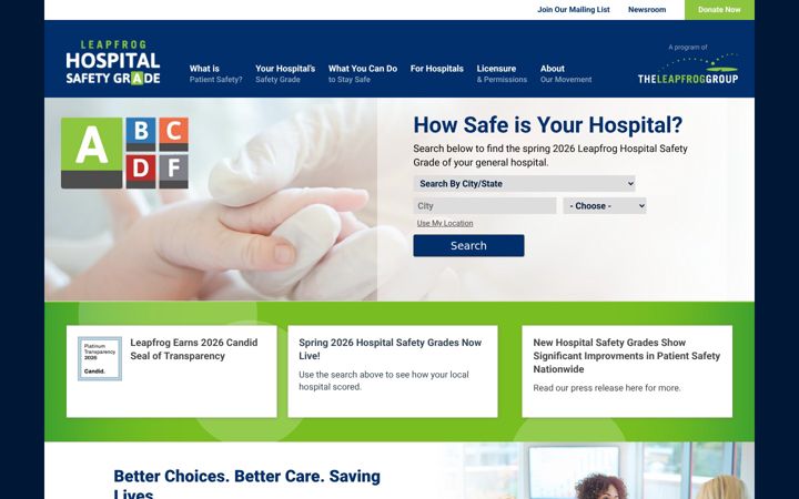 Ekrānuzņēmums no hospitalsafetygrade.org