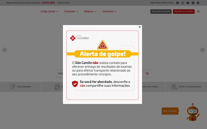 Ekrano kopija hospitalsaocamilosp.org.br