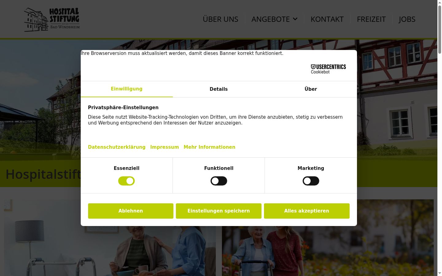 Capture d'écran de la bannière de consentement affichée avant toute interaction