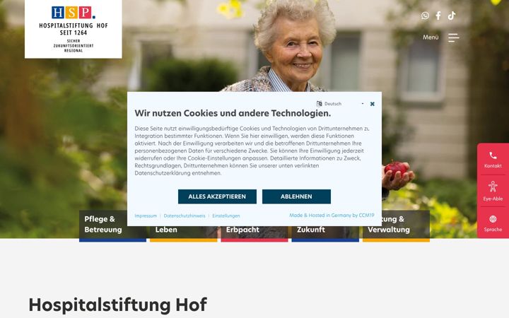 Screenshot of hospitalstiftung-hof.de