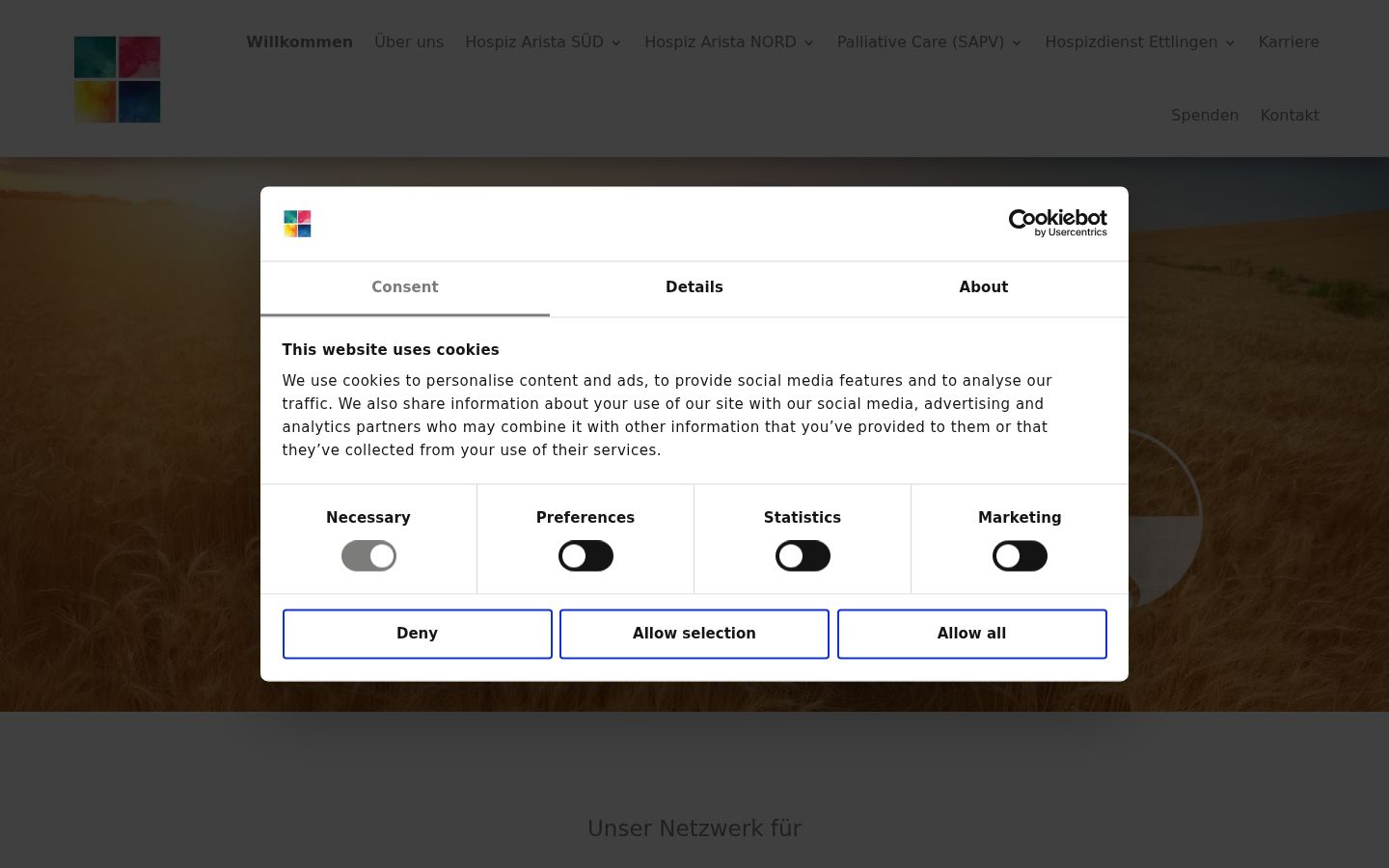 Screenshot of the consent banner shown before any interaction