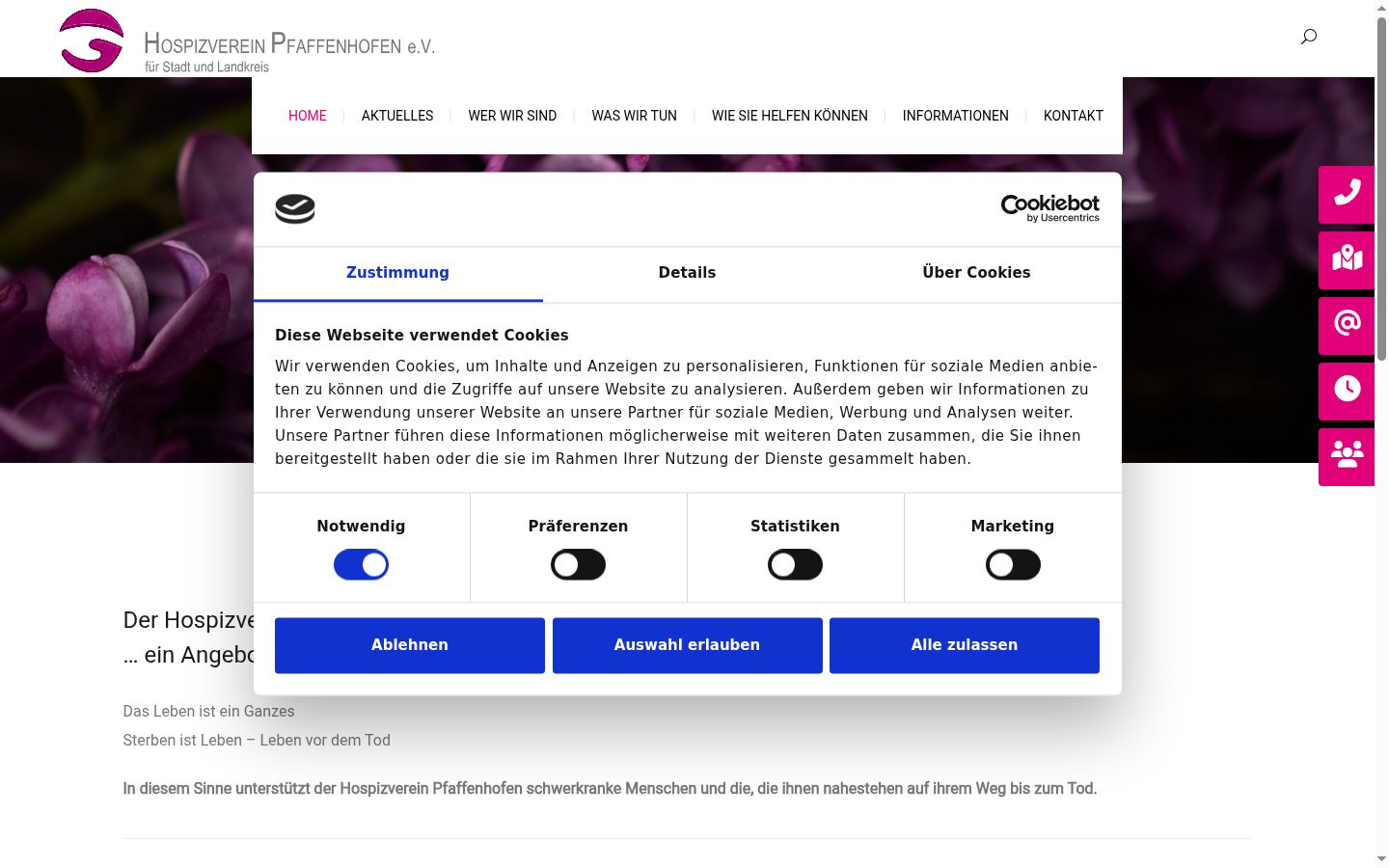 Screenshot des Einwilligungsbanners vor jeglicher Interaktion