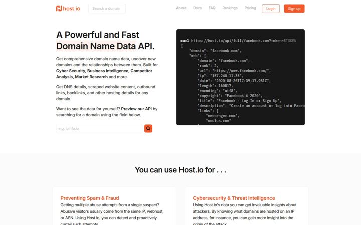 Screenshot of host.io