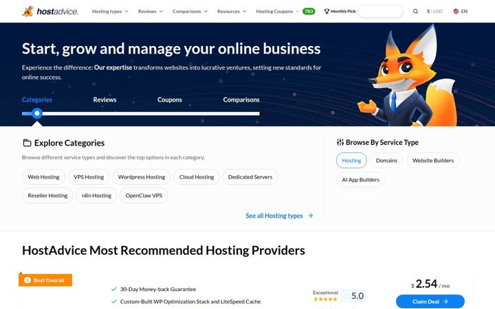 Screenshot von hostadvice.com