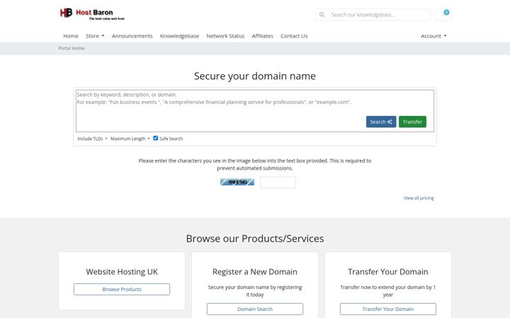 Snimka zaslona za hostbaron.com