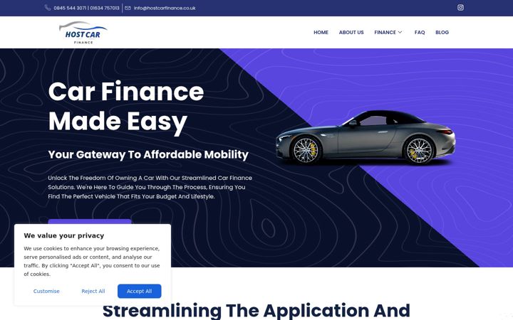 Screenshot of hostcarfinance.co.uk