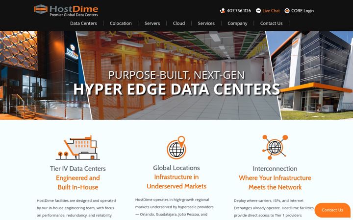 Posnetek zaslona hostdime.com