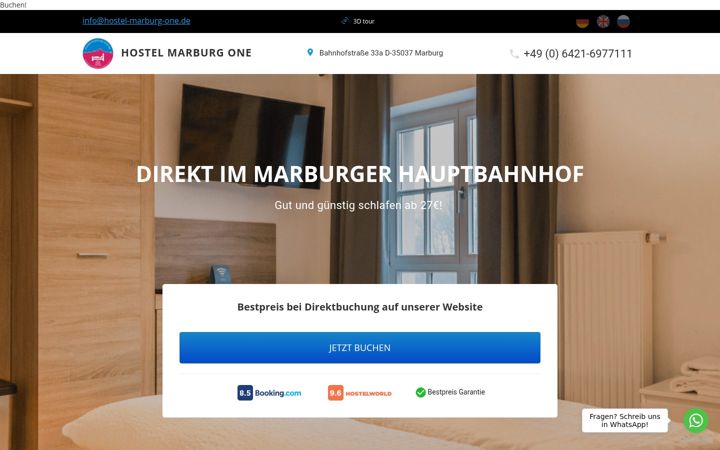 Screenshot of hostel-marburg-one.de