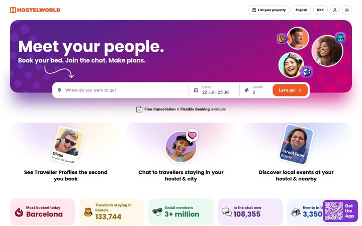 Screenshot of hostels.com
