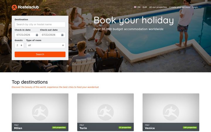 Screenshot of hostelsclub.com