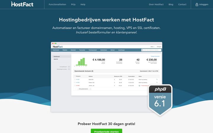 Screenshot of hostfact.nl