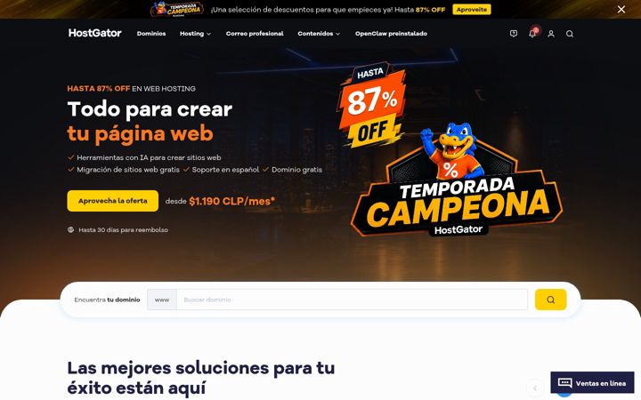 Screenshot von hostgator.cl
