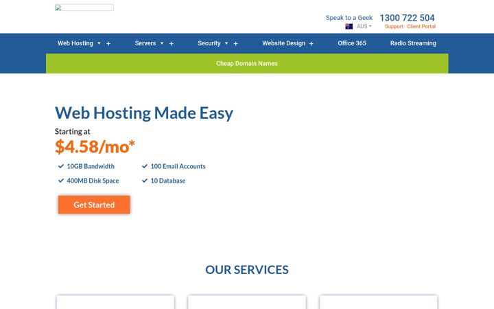 Screenshot of hostgeek.com.au