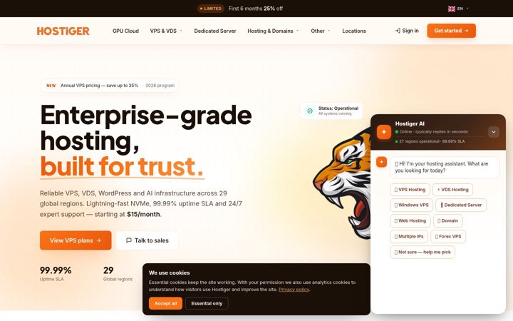 Screenshot of hostiger.com
