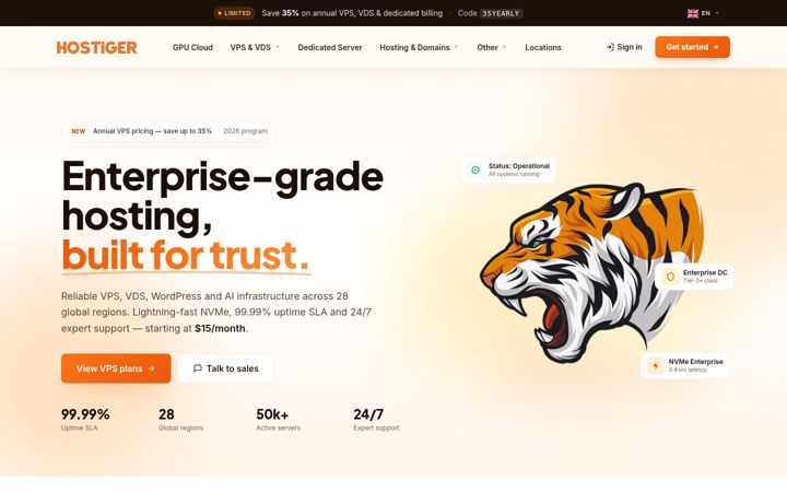 Screenshot ta' hostigger.com