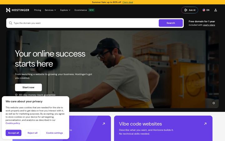 Екранна снимка на hostinger.com