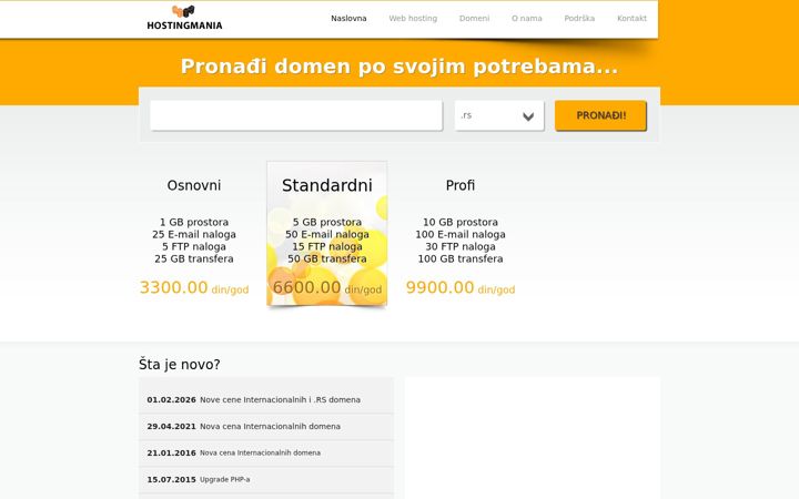 Screenshot of hostingmania.rs