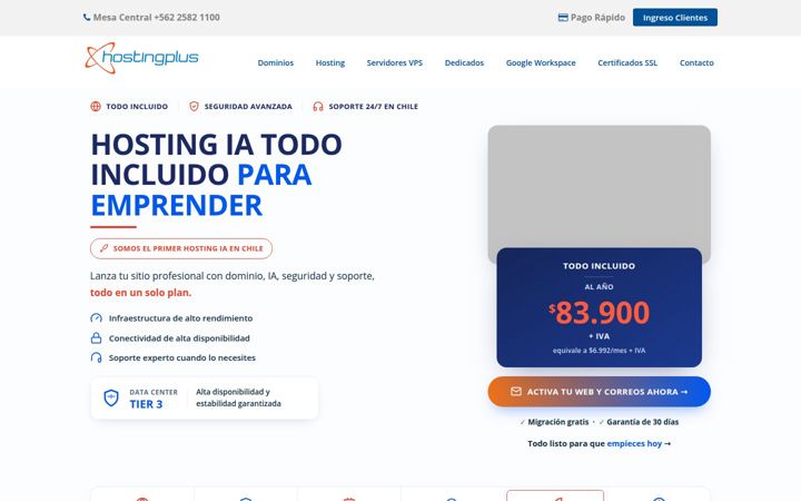 Screenshot ta' hostingplus.cl