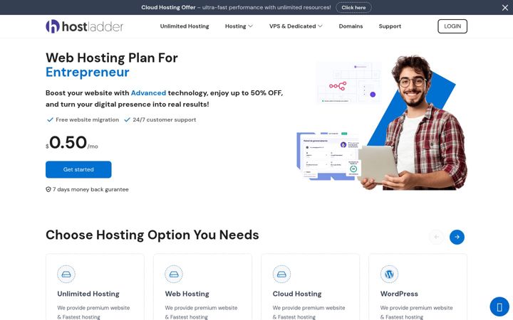 Screenshot of hostladder.com