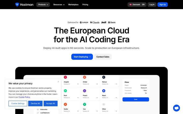 Screenshot of hostman.com
